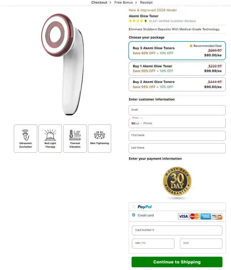 Akemi Glow Toner Order Page